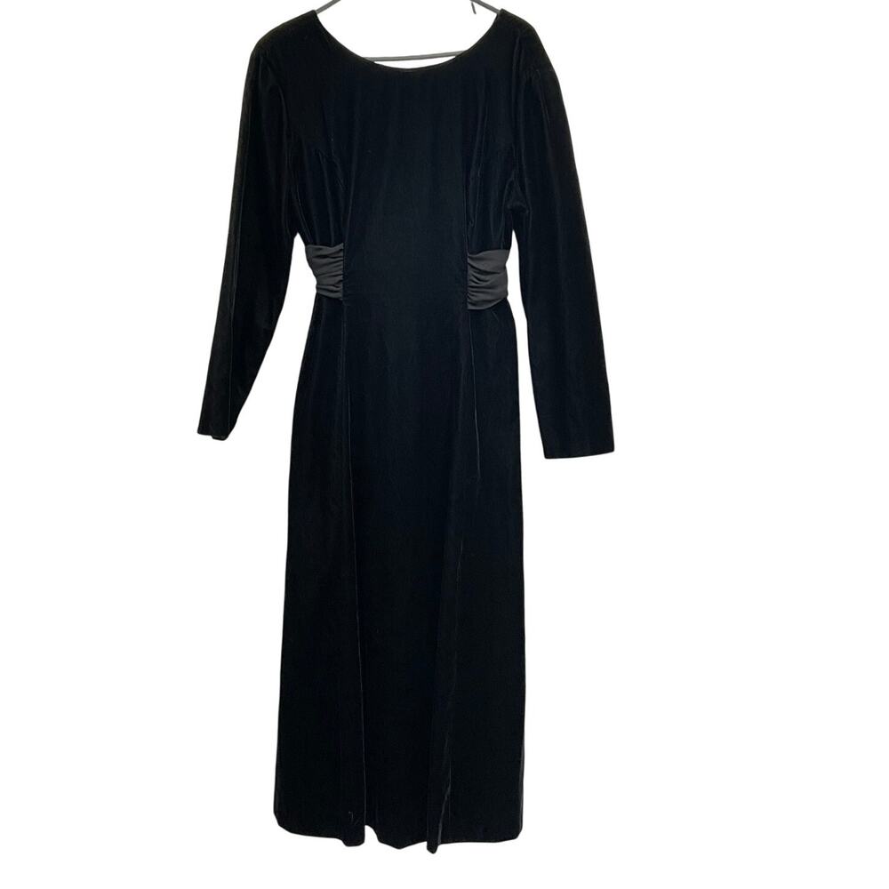 Vintage 90's Decade Designs Black long sleeve velvet Maxi Dress Size 16